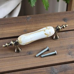 Ceramic Insert Flare Foot Drawer Pull Antique Brass 3 in Hole Centers Marble Lot
