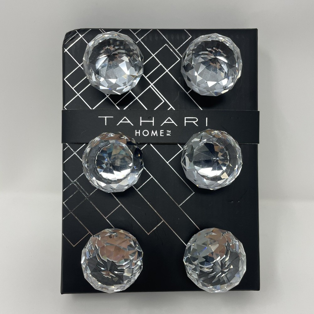Tahari Home Round Cut Crystal Clear Drawer Knobs Pulls 6 pc Set