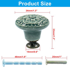 Green Ceramic Knobs and Pulls for Drawer, Dressers, Cupboard, Closet – 34Mm / 1.