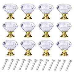 6 Pack Drawer Knobs Diamond Shaped Crystal Glass 30mm Cabinet Pull Handles Gold