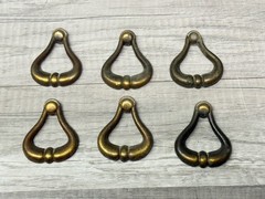 Vintage Oiled Brass Teardrop Shaped Drawer Pulls Lot of 6 Reclaimed Replacements