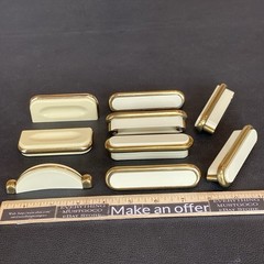 Vtg Lot 9 KBC KEELER BELWITH USA Pull Brass Ivory Plastic Geometric MCM Handles