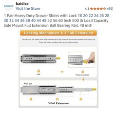 Baidice 1 Pair Heavy Duty Drawer Slides w/ Lock 48in – 500lb Load Full Extension