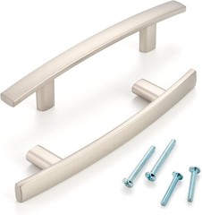 10 Pack 3 Inch Hole Centers, Curved Brushed Nickel Cabinet Pulls Satin Nickel Ca