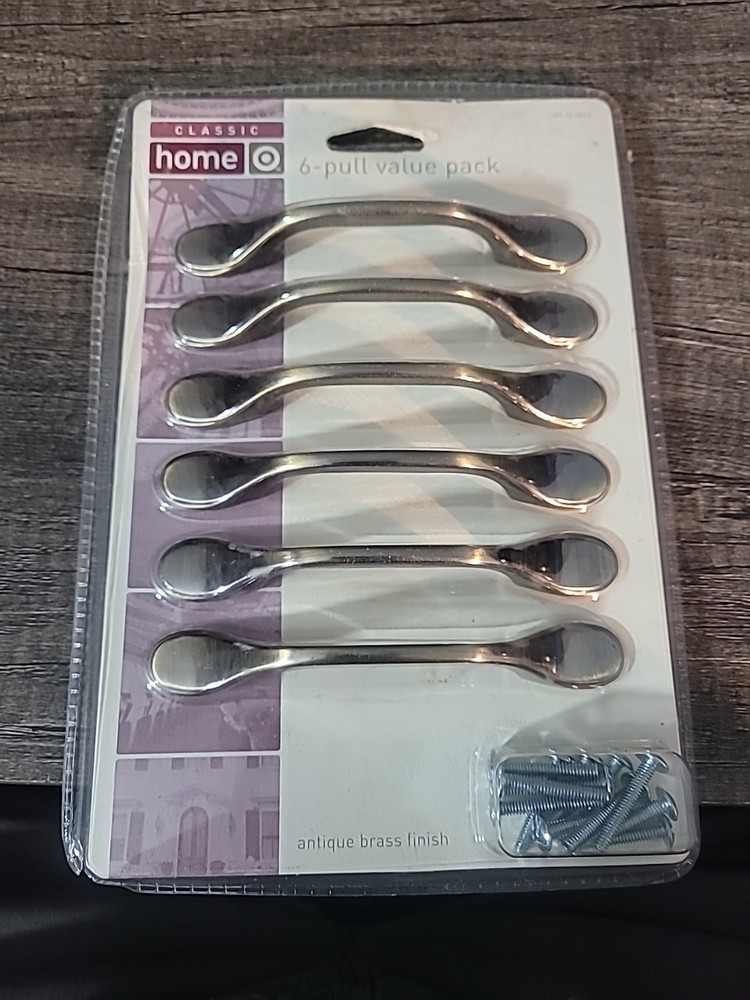 Classic Home 6-Pull Value Pack – Cabinet Drawer Handles Antique Brass Finish