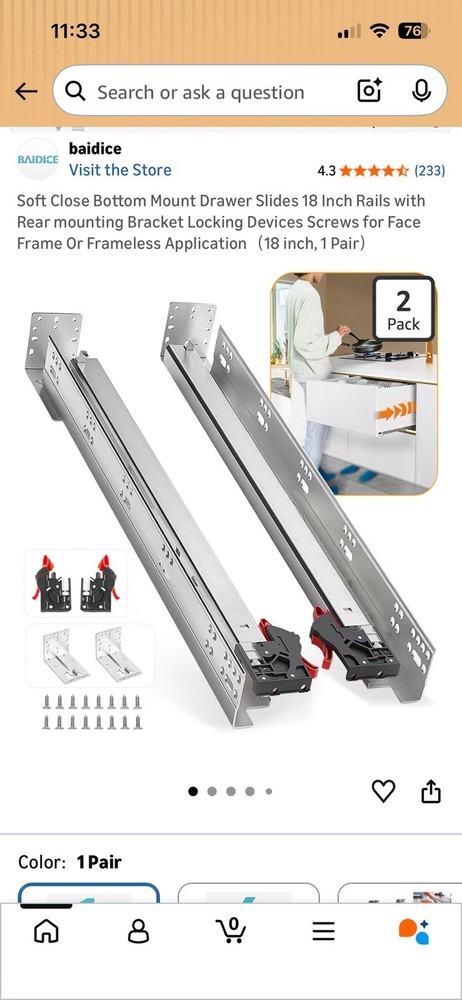 Soft Close Bottom Mount Drawer Slides 18 Inch Rails with Rear mounting Brac(S63)