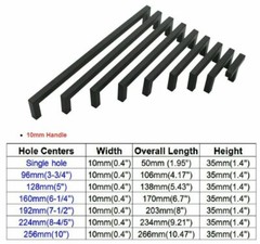 10 mm Square Black Kitchen Cabinet Handles Drawer Pull Stainless Steel 3/8″ 10mm