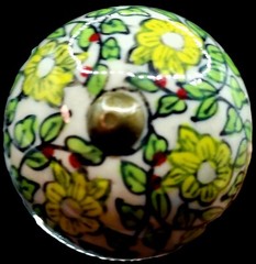 Boho Floral Green Yellow Ceramic Knob Handle Home Deco Door Drawers Botanicial