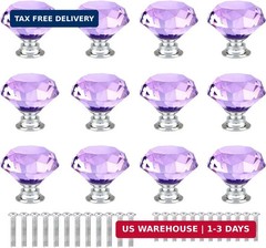 12 Pcs 30mm Diamond Shape Crystal Glass Cabinet Knobs with Screws Drawer Knob Pu
