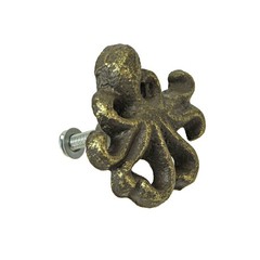 Set of 6 Rustic Bronze Finish Cast Iron Octopus Drawer Pulls Home Decor