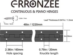 48 Inch Stainless Steel Piano Hinge Continuous Hinge 2″ Open Width 0.047″ Thick