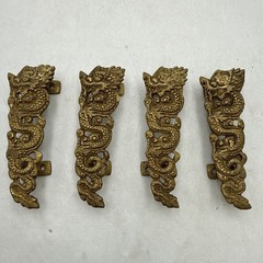 4 Vtg Chinese Dragon Solid Brass Drawer Pulls Cabinet Handles 5.5” Heavy Solid