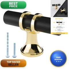 LEIFENY 10 Pack Black And Gold Cabinet Pulls T Bar, Single Hole Knobs Kitchen