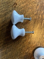 13 Vintage White Porcelain Oval Cabinet Drawer Knobs Pulls Approx. 1 X1.5 In.