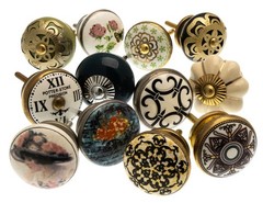 Classic Handcrafted Vintage Style Ceramic and Glass Kitchen Cupboard Knobs x 12
