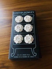 Cynthia Rowley Ceramic Rose Drawer Pulls Set 6 Ivory Floral Cabinet Knobs NIB 2″