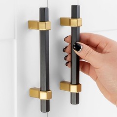10 Pack 3-3/4 Inch Hole Centers, Black and Gold Cabinet Pulls Matte Black and…