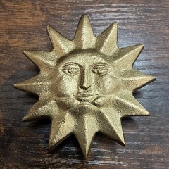 Celestial Sun Gold Face Metal Knob Drawer Pull Unique Single Piece No Hardware