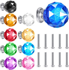 10x Crystal Glass Drawer Knobs 30mm Diamond Pulls for Dresser Cabinet Doors