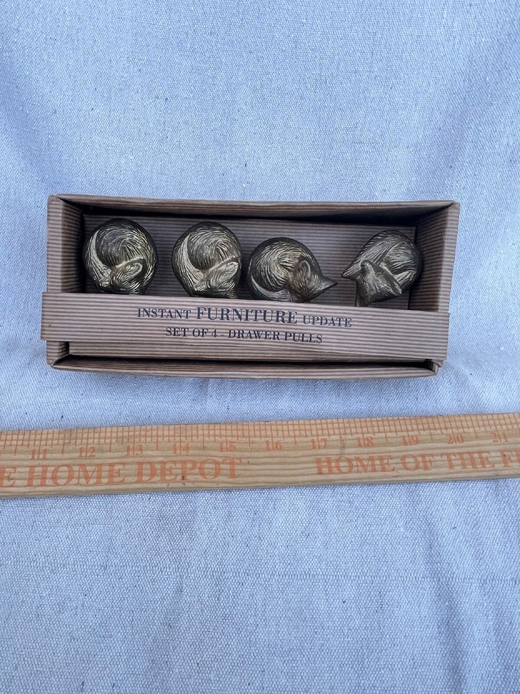 BRONZED METAL FOX CABINET DOOR KNOBS FOX DRAWER PULLS ~ SET of FOUR