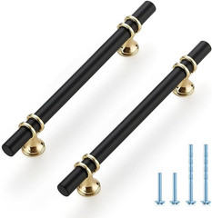 10 Pack 7.375 Inch Matte Black & Gold Cabinet Pulls Handles for Cabinets & Drawe