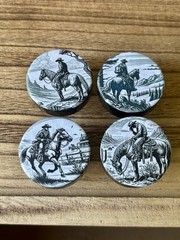 Western Cowboy Ranch Cabinet Knobs Drawer Pulls Set Of 4 Classic Black & White