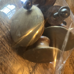 5 Vintage Wood round Cabinet Knobs, Gold Finish, Traditional Style 1.25 in