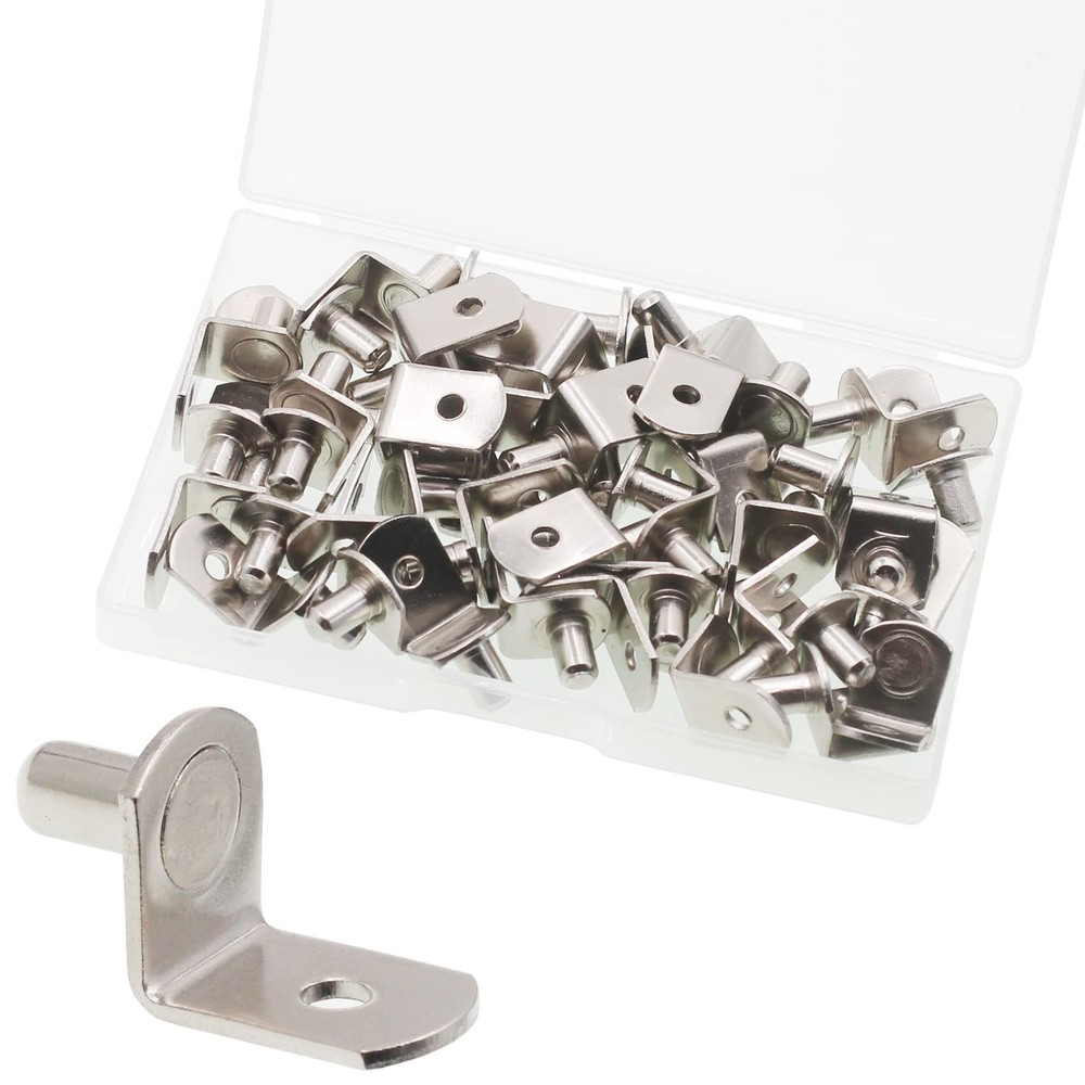 Shelf Support Pegs, 50 Pcs Pegs with Hole, 5mm 50 pcs L-Shaped, Silver