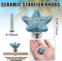 4 Pack Ceramic Starfish Drawer Knobs – Coastal Blue Cabinet Handles for Kitchen,