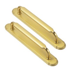 2 PCS 5 Inch Hole Center Brushed Gold Cabinet Drawer Pulls Backplate Zinc Alloy