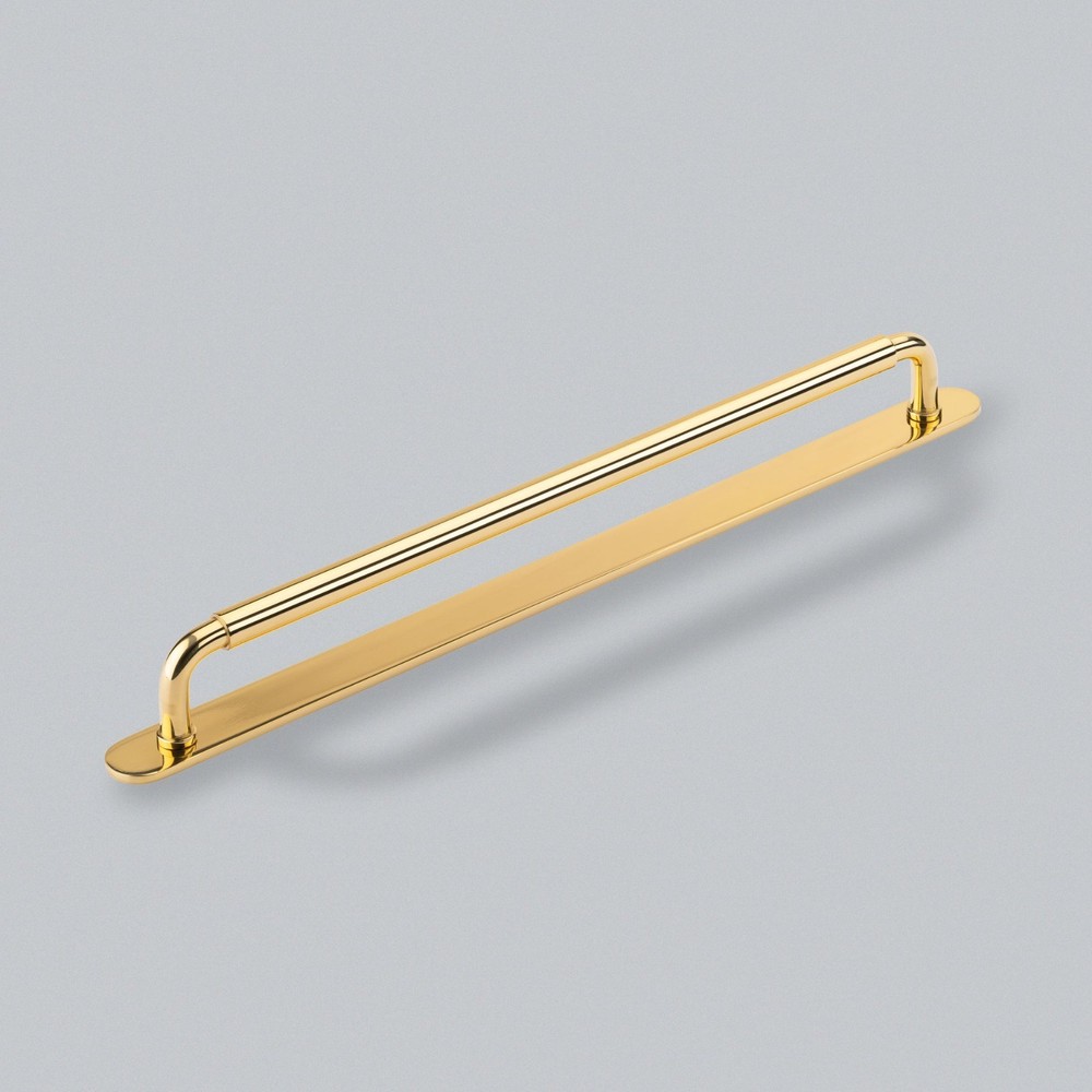 19.69″ Okus Kitchen Appliance Pull Handle + Back Plate Polished Brass Lacquered