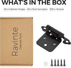 Matte Black Cabinet Hinges, 1/2 Inch Overlay, 60 Pack (30 Pairs)