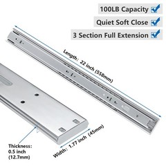 Homdiy 6 Pair Soft Close Drawer Slides 22 Inch 12 Pieces Heavy Duty Side Mount