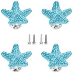 Starfish Drawer Knobs Coastal Kitchen Cabinet Knos Beach Themeb Knob Blue