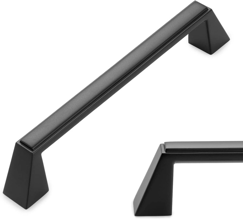 Stepped Cabinet Pull, 10-Pack Black Furniture Handle, 5 Inch Hole Centers