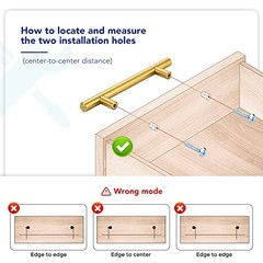 Pack Cabinet Handles with 3 Inch 3″ Hole Center 10 Brushed Brass T-Shaped