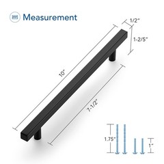 10 Pack 7-1/2″ Black Cabinet Handles Matte Square Pulls 10″ Overall Length
