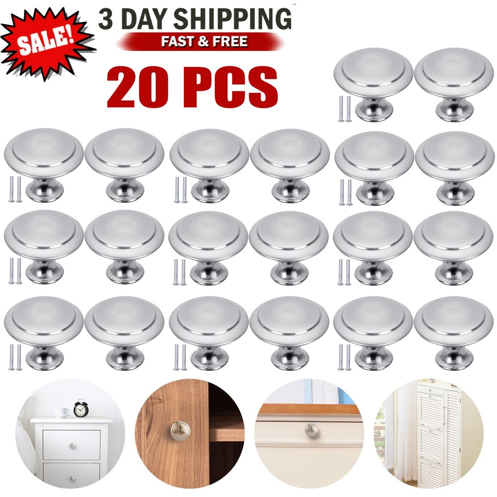 20PCS Brushed Nickel Kitchen Cabinet Knobs Round Drawer Pulls Stainless Steel US