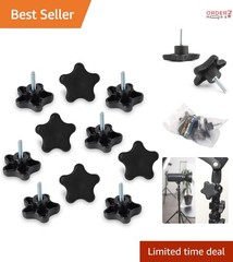 10 Pack 1/4-20 Black Metal Knobs with 1 Inch Threaded Studs for Clamping