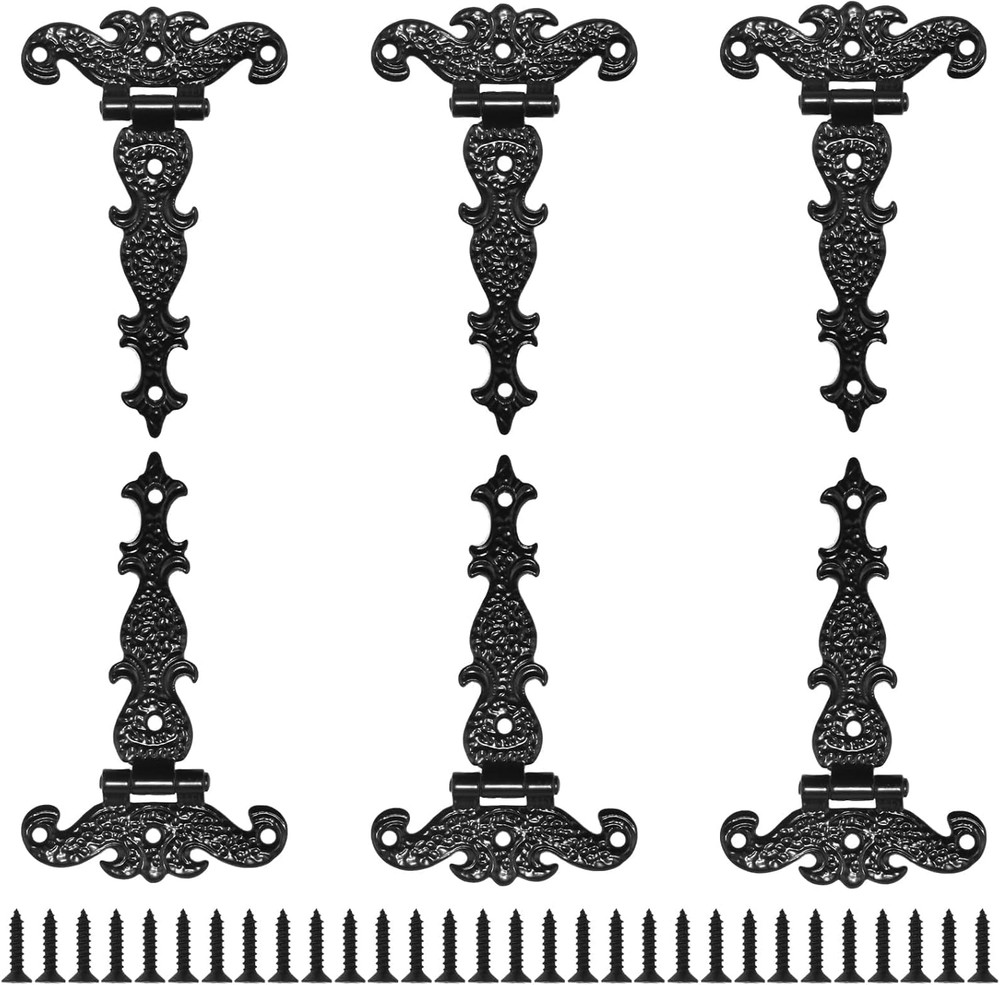 6Pcs Vintage T-Shape Hinge, 4-1/2″ X 2-3/4″ Antique Black Decorative Hinges, Car