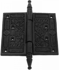 Black Wrought Iron Cabinet Hinges, 7.5 In. Victorian Steeple Tip, Pack of 6