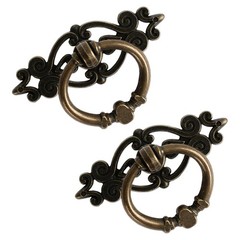 Antique Bronze Ring Pull Handles 8 Pack, Single Hole Drawer Pulls