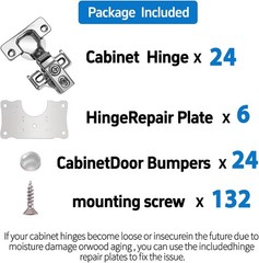 Concealed 105° Soft Close Cabinet Hinges – 24 Pack for 1/2″ Overlay