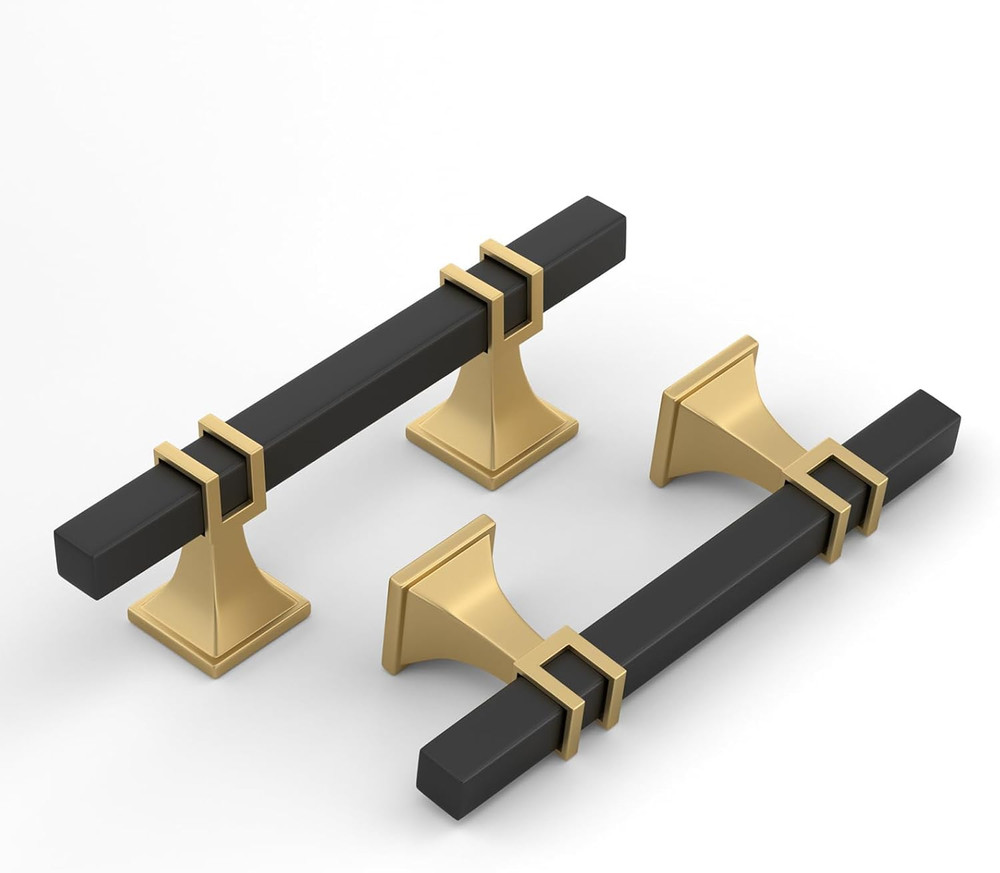 25 Pack 3 Inch Black and Gold Cabinet Pulls Matte Black Drawer Handles Square 2