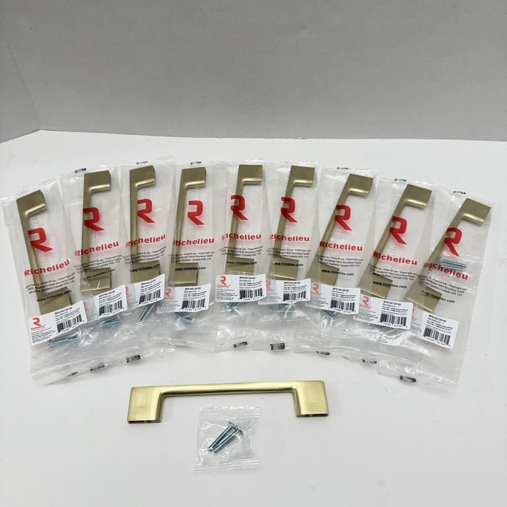 Richelieu Satin Brass Cabinet Drawer Pull Handles 128mm (5 1/32″) Lot of 10 New