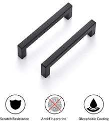 30 Matte Black Square Cabinet Handles 5″ Hole Centers for Kitchen – 30 Pack