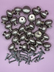 CABINET, DRAWER, & FURNITURE ROUND SATIN NICKEL MUSHROOM KNOBS AND SCREWS, 28 EA