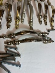 42 VTG Cabinet Pull Handles 27 Brass + 15 Silvertone + 11 Screws Matching Style