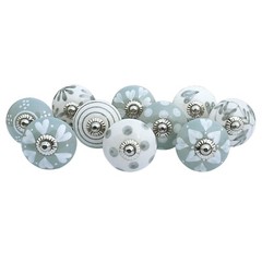 Vintage Light Cadet Grey Hand-Painted Ceramic Cabinet Knobs (Set of 20)