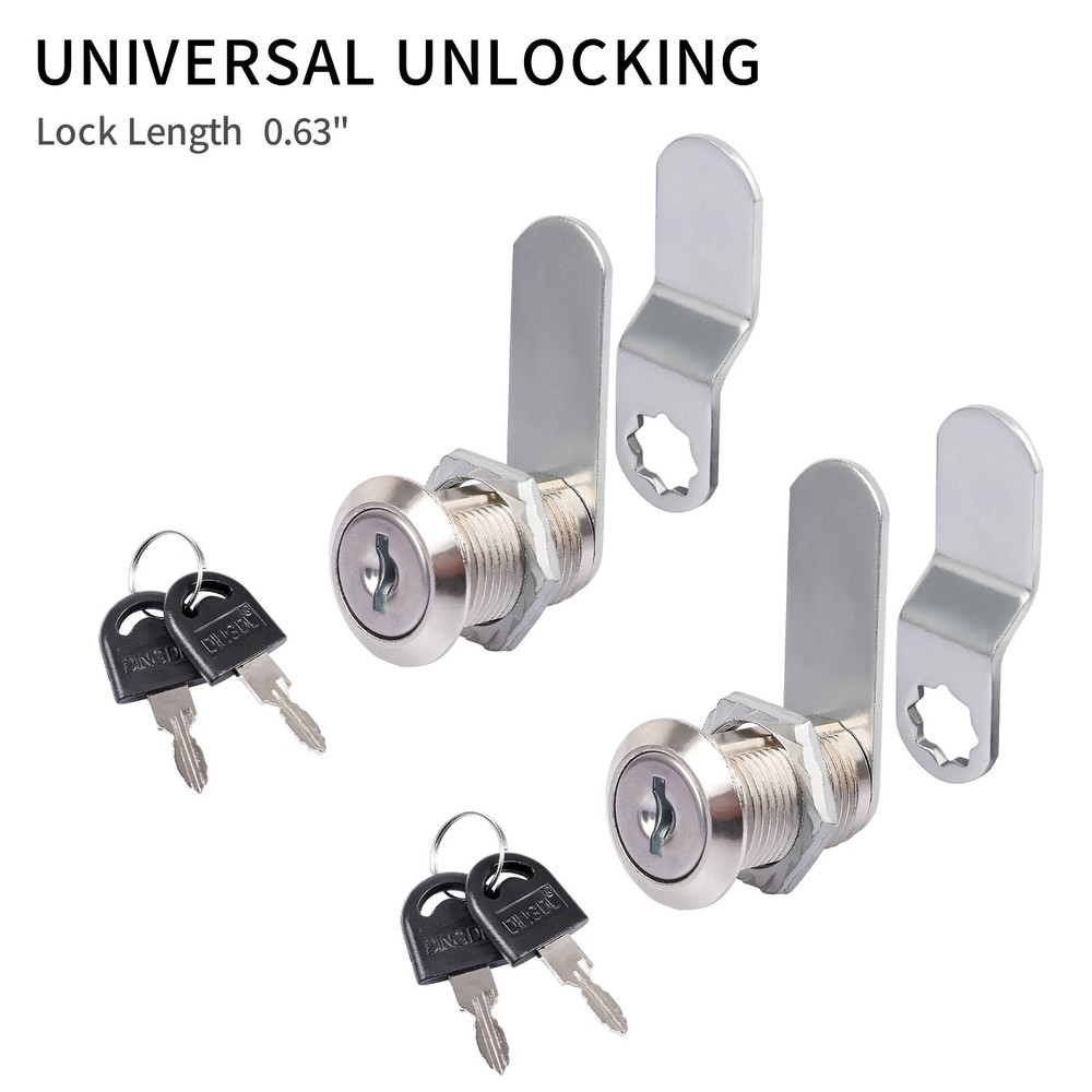 2Pcs 5/8″ Cabinet Cam Lock Cylinder Tool Box Lock Zinc Alloy for Drawer Dresser